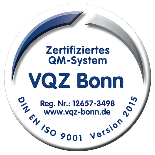 Certified QM system VQZ Bonn ISO 9001